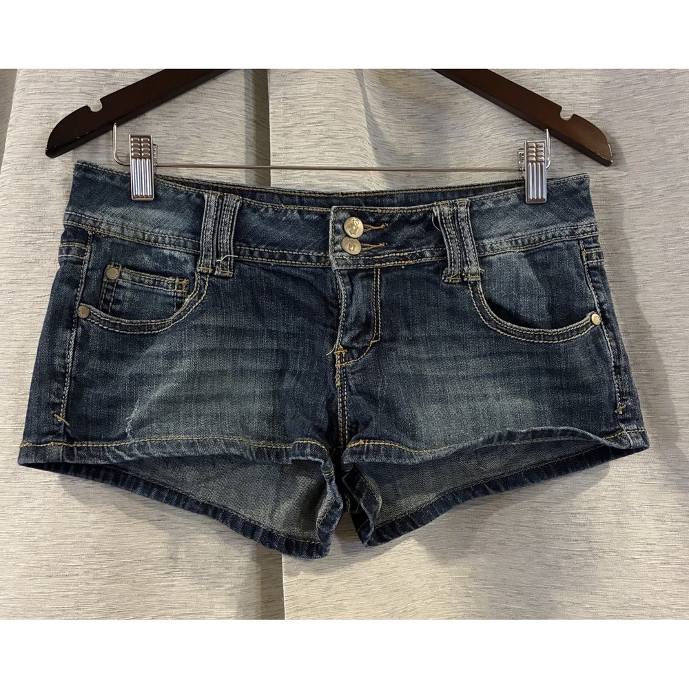 Vintage 90s Y2K Paris Blues Micro Mini Denim Shorts Size 9 Low Rise Hot Pants